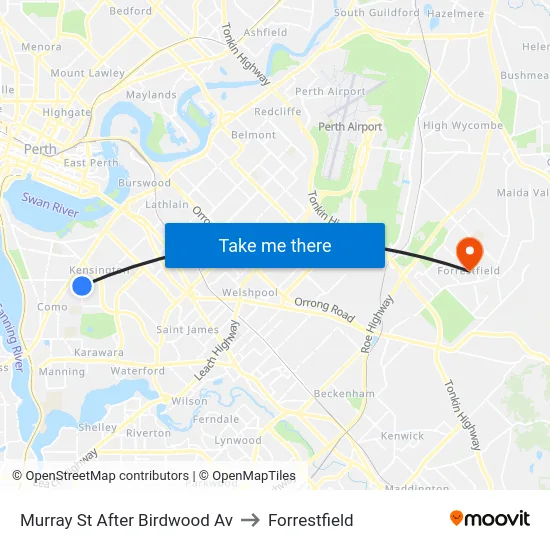 Murray St After Birdwood Av to Forrestfield map