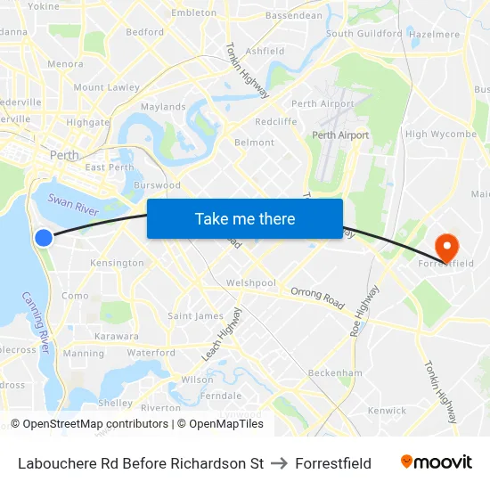 Labouchere Rd Before Richardson St to Forrestfield map