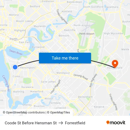 Coode St Before Hensman St to Forrestfield map