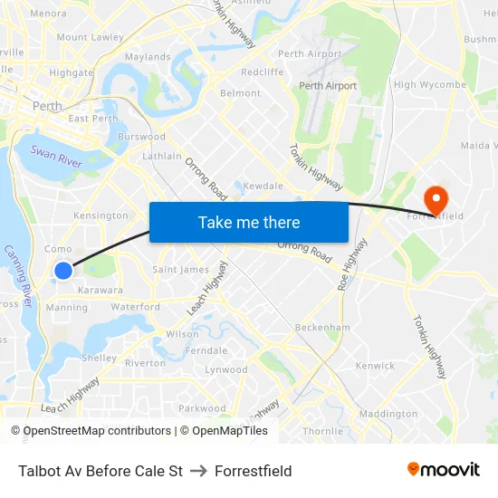 Talbot Av Before Cale St to Forrestfield map