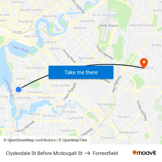 Clydesdale St Before Mcdougall St to Forrestfield map