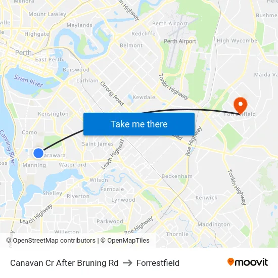 Canavan Cr After Bruning Rd to Forrestfield map