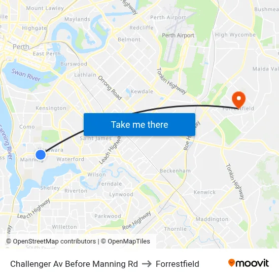 Challenger Av Before Manning Rd to Forrestfield map