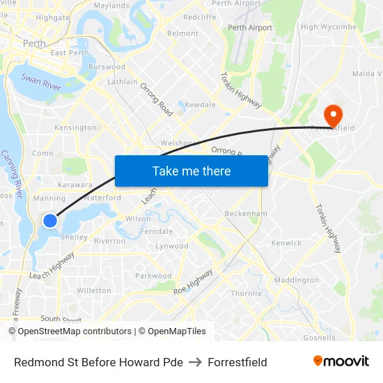 Redmond St Before Howard Pde to Forrestfield map