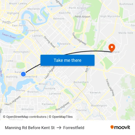 Manning Rd Before Kent St to Forrestfield map