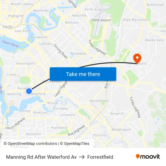 Manning Rd After Waterford Av to Forrestfield map