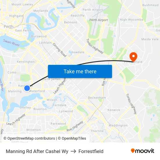 Manning Rd After Cashel Wy to Forrestfield map