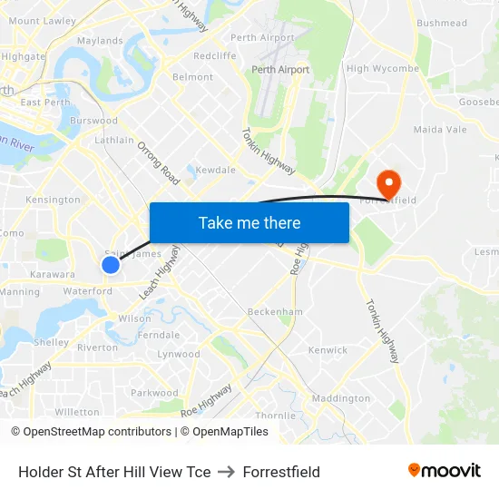 Holder St After Hill View Tce to Forrestfield map