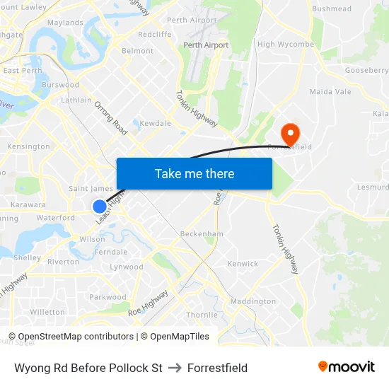 Wyong Rd Before Pollock St to Forrestfield map
