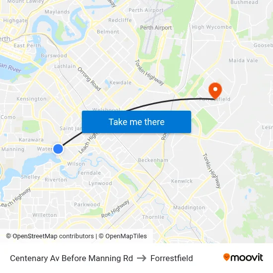 Centenary Av Before Manning Rd to Forrestfield map