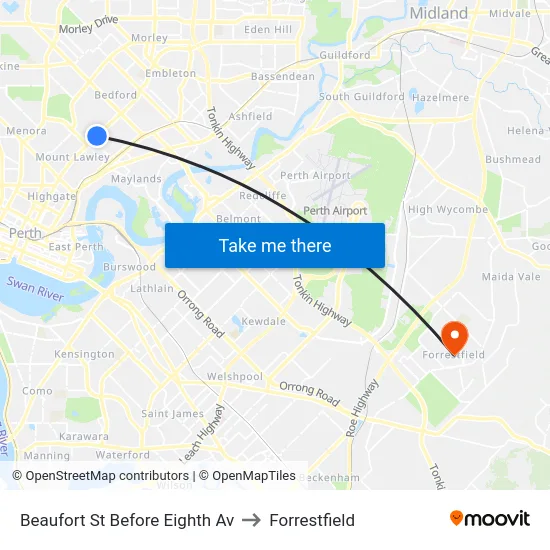 Beaufort St Before Eighth Av to Forrestfield map