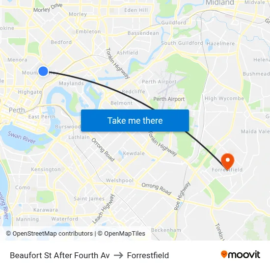 Beaufort St After Fourth Av to Forrestfield map