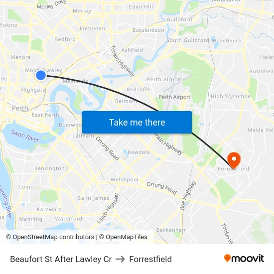 Beaufort St After Lawley Cr to Forrestfield map
