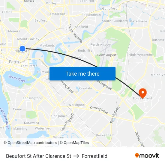 Beaufort St After Clarence St to Forrestfield map