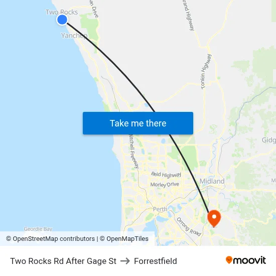 Two Rocks Rd After Gage St to Forrestfield map