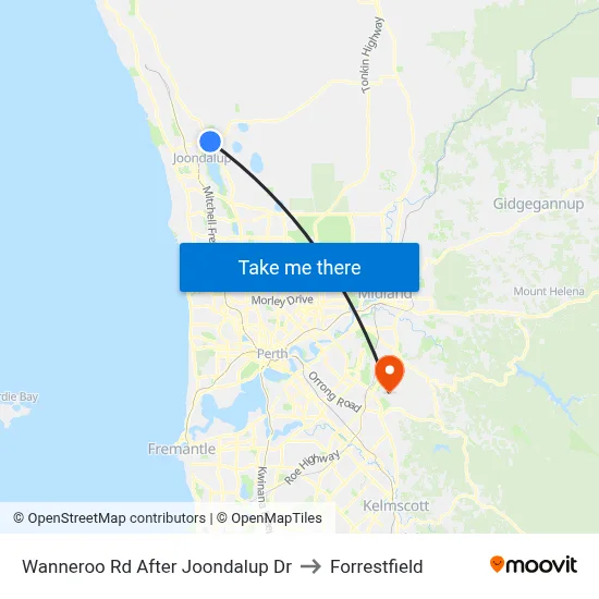 Wanneroo Rd After Joondalup Dr to Forrestfield map