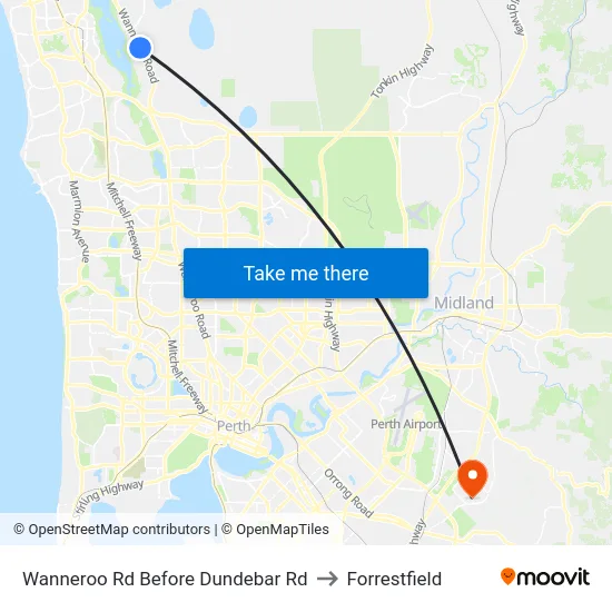 Wanneroo Rd Before Dundebar Rd to Forrestfield map