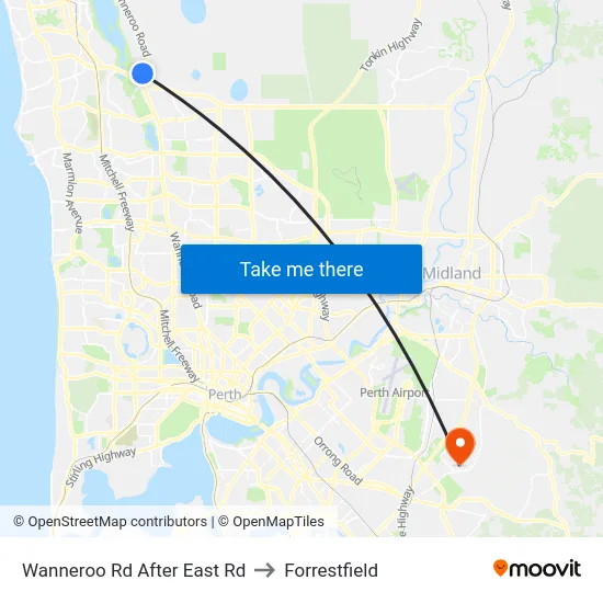 Wanneroo Rd After East Rd to Forrestfield map