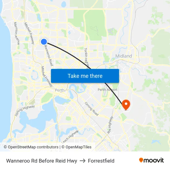Wanneroo Rd Before Reid Hwy to Forrestfield map