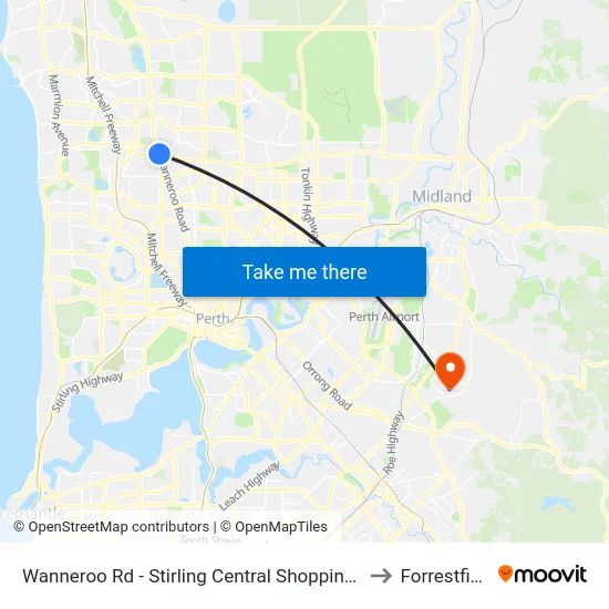 Wanneroo Rd - Stirling Central Shopping Ctr to Forrestfield map
