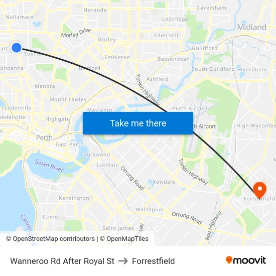 Wanneroo Rd After Royal St to Forrestfield map