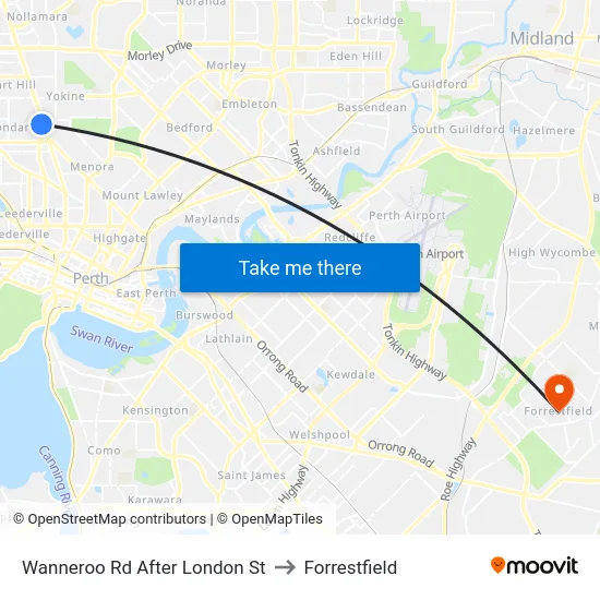 Wanneroo Rd After London St to Forrestfield map