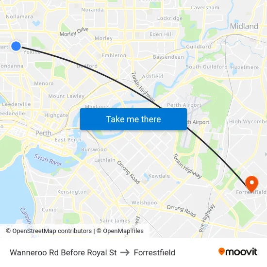 Wanneroo Rd Before Royal St to Forrestfield map
