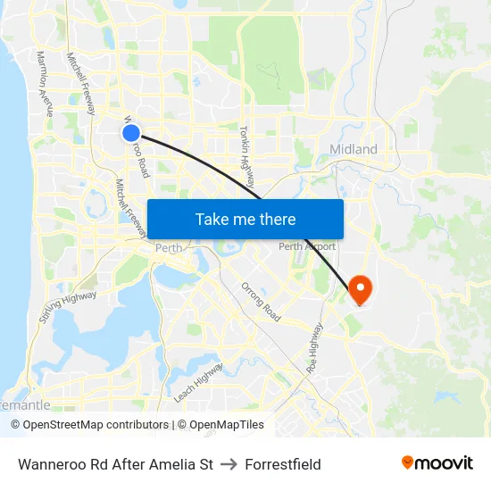 Wanneroo Rd After Amelia St to Forrestfield map