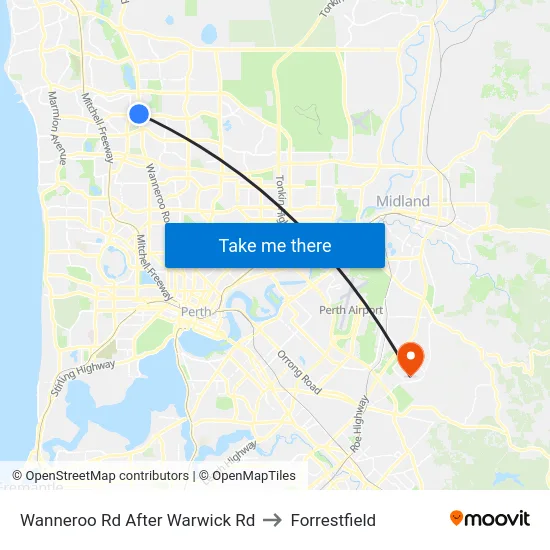 Wanneroo Rd After Warwick Rd to Forrestfield map