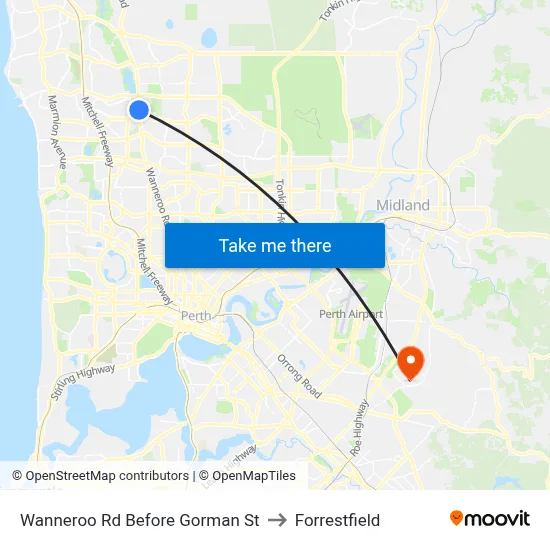 Wanneroo Rd Before Gorman St to Forrestfield map
