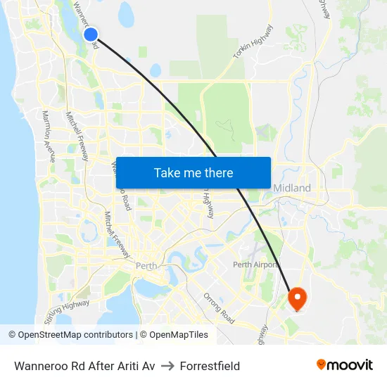 Wanneroo Rd After Ariti Av to Forrestfield map