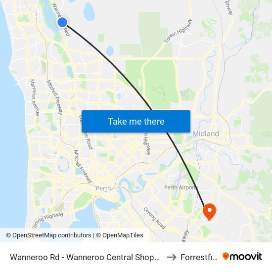 Wanneroo Rd - Wanneroo Central Shopping Ctr to Forrestfield map