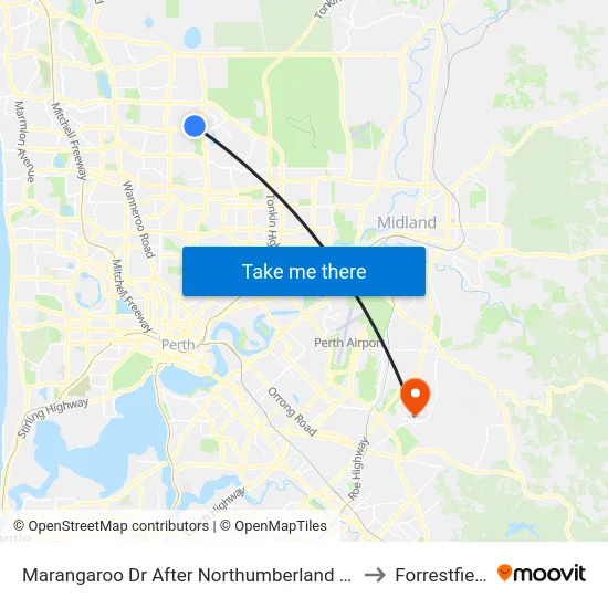 Marangaroo Dr After Northumberland Av to Forrestfield map