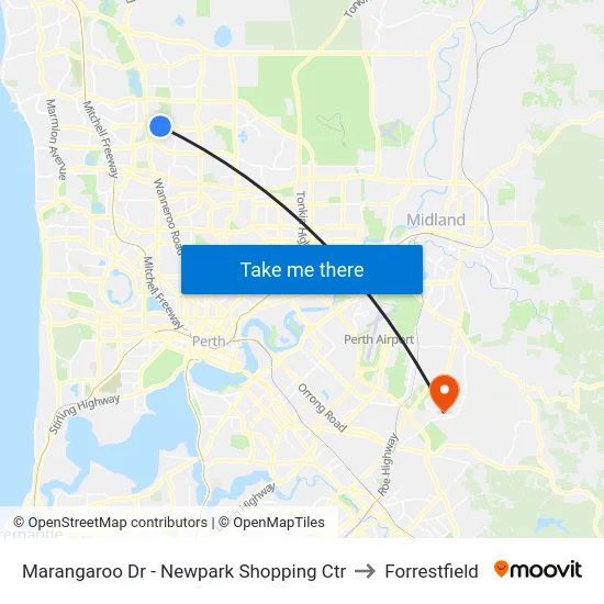Marangaroo Dr - Newpark Shopping Ctr to Forrestfield map