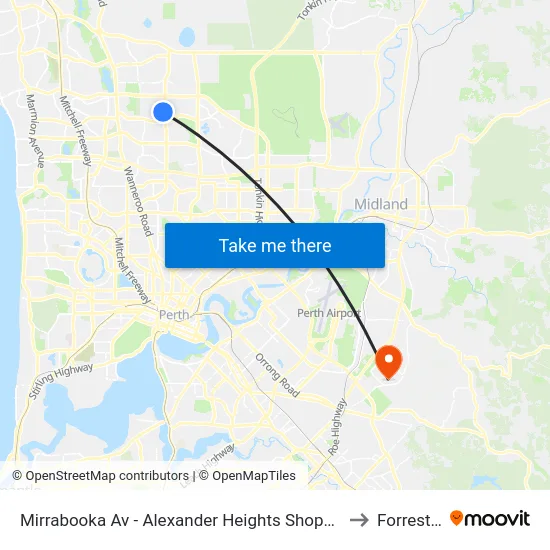 Mirrabooka Av - Alexander Heights Shopping Ctr Stand 2 to Forrestfield map