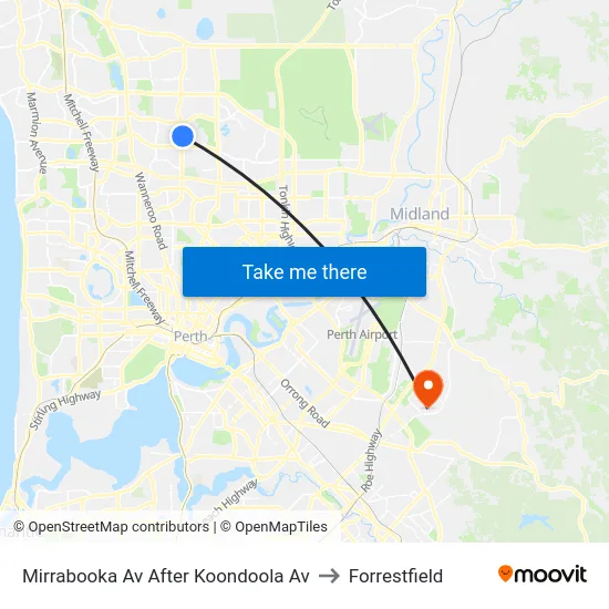 Mirrabooka Av After Koondoola Av to Forrestfield map