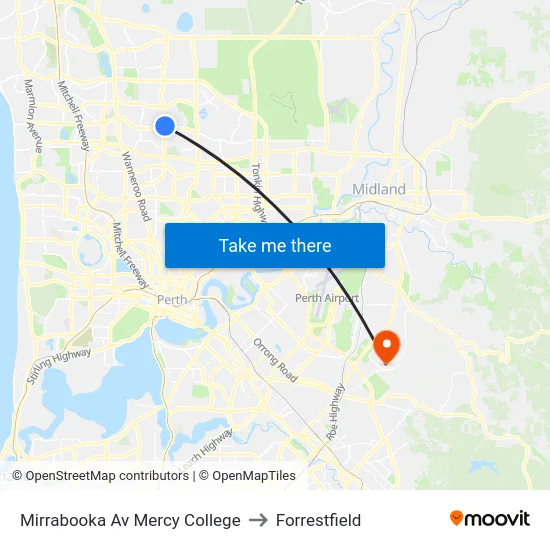 Mirrabooka Av Mercy College to Forrestfield map
