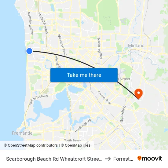 Scarborough Beach Rd Wheatcroft Street Cat Id 22 to Forrestfield map