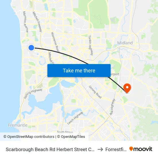 Scarborough Beach Rd Herbert Street Cat Id 27 to Forrestfield map