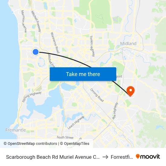 Scarborough Beach Rd Muriel Avenue Cat Id 32 to Forrestfield map