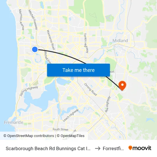 Scarborough Beach Rd Bunnings Cat Id 34 to Forrestfield map