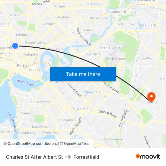 Charles St After Albert St to Forrestfield map