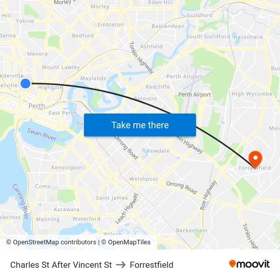 Charles St After Vincent St to Forrestfield map