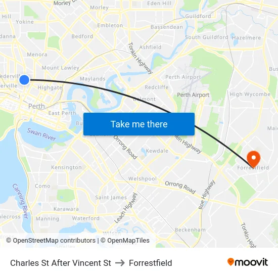 Charles St After Vincent St to Forrestfield map