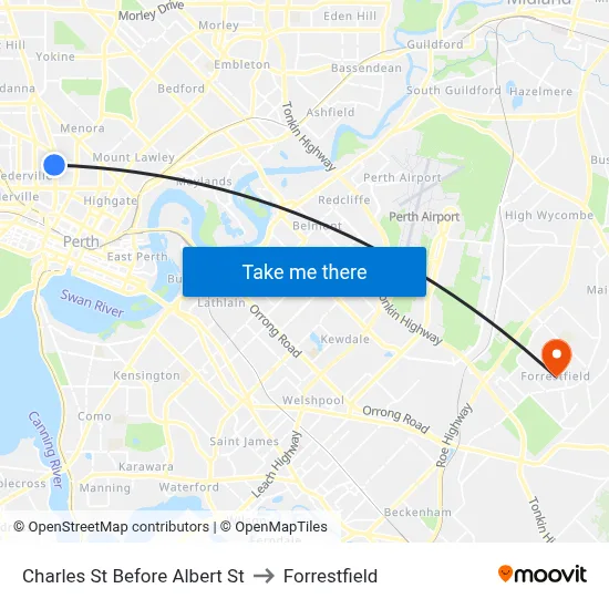 Charles St Before Albert St to Forrestfield map