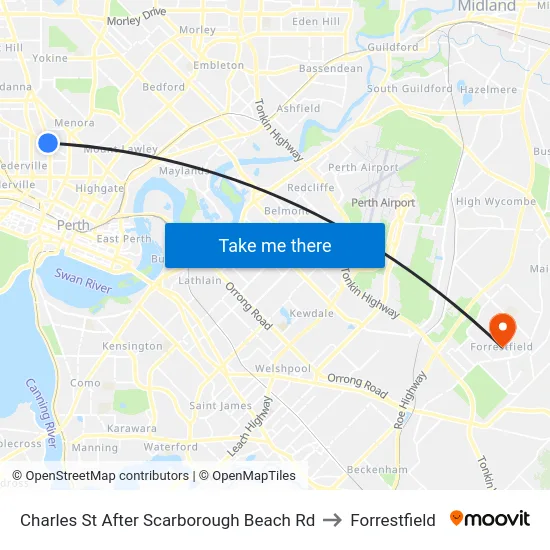 Charles St After Scarborough Beach Rd to Forrestfield map