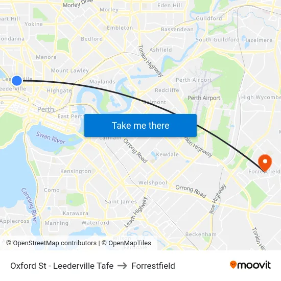 Oxford St - Leederville Tafe to Forrestfield map