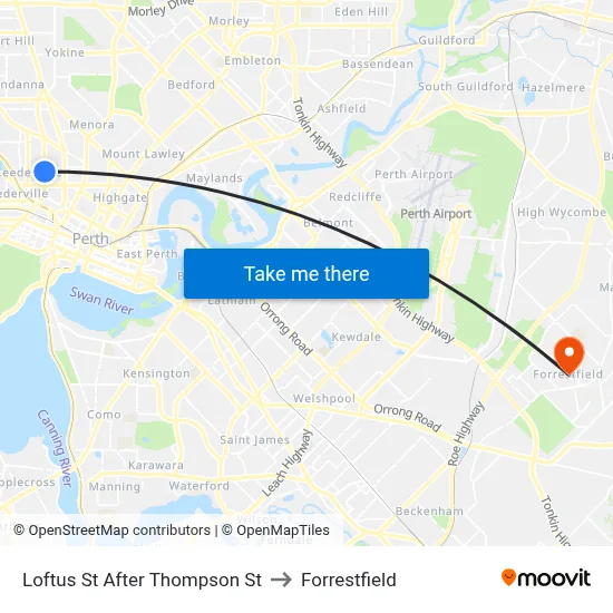 Loftus St After Thompson St to Forrestfield map