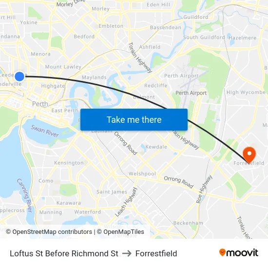 Loftus St Before Richmond St to Forrestfield map