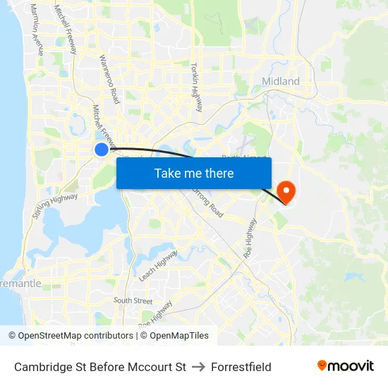 Cambridge St Before Mccourt St to Forrestfield map